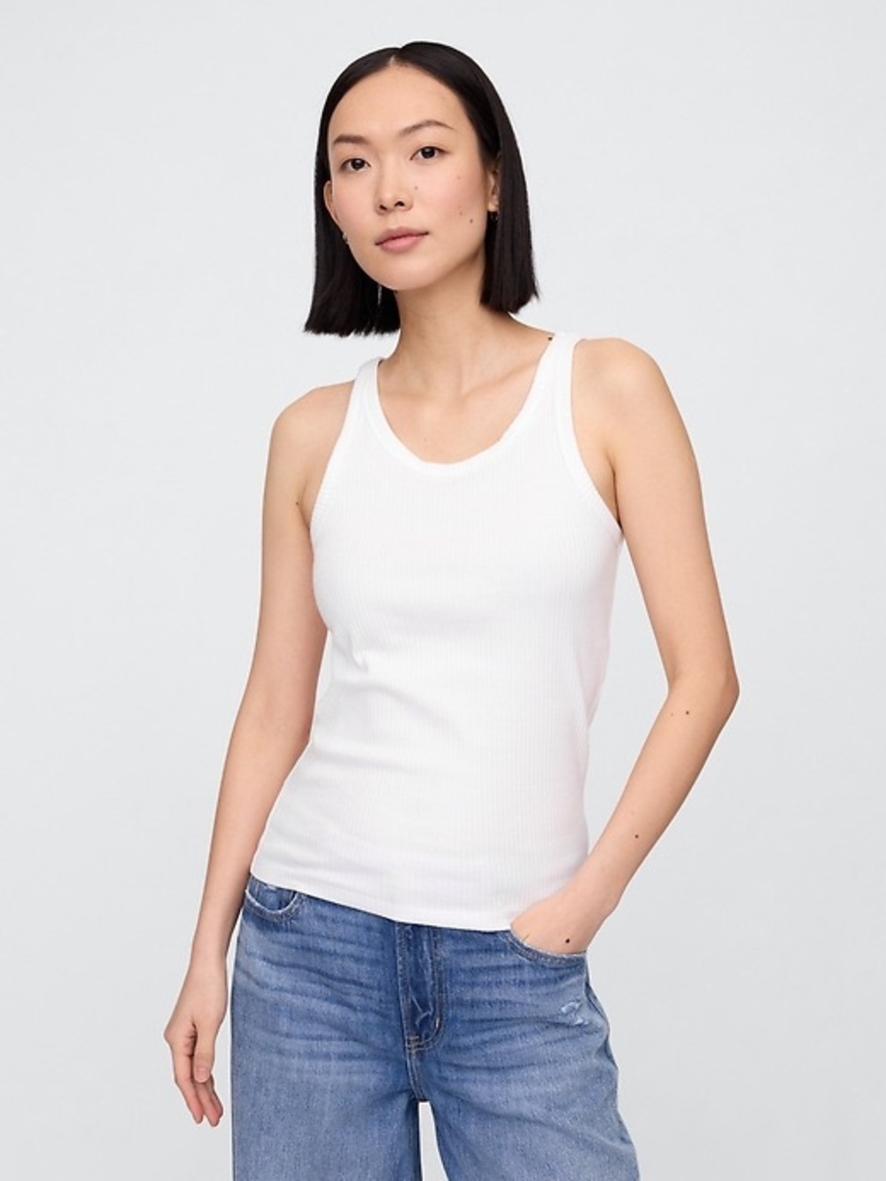 Gap - Ribbed Scoopneck Tank Top - White